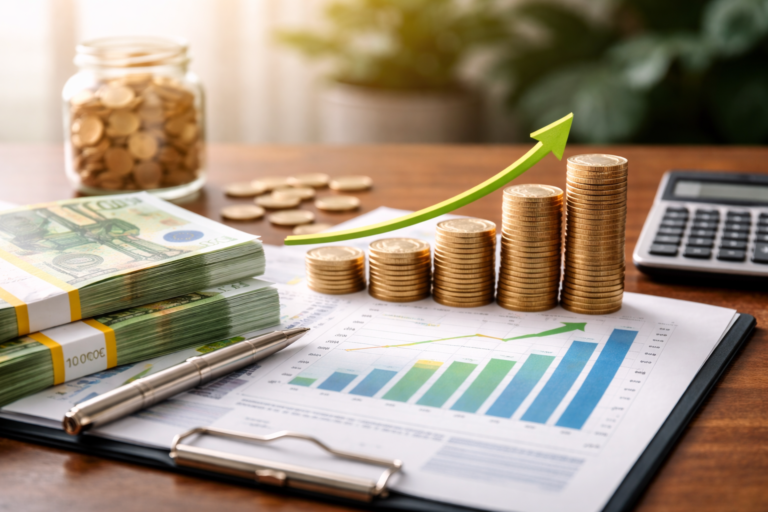 novac, kalkulator i rast grafikona koji simbolizuju investiranje i finansijski rast u Srbiji