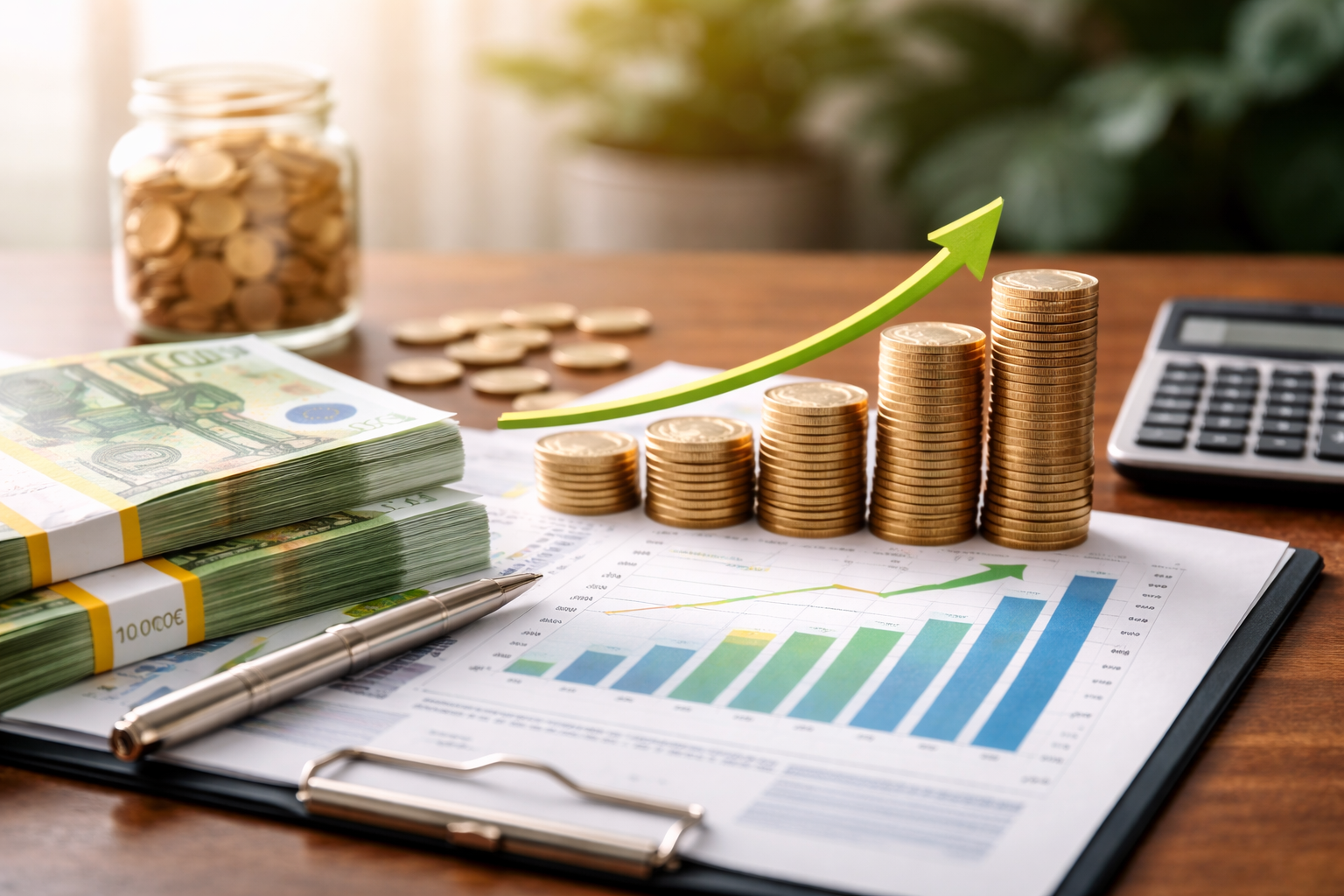 novac, kalkulator i rast grafikona koji simbolizuju investiranje i finansijski rast u Srbiji