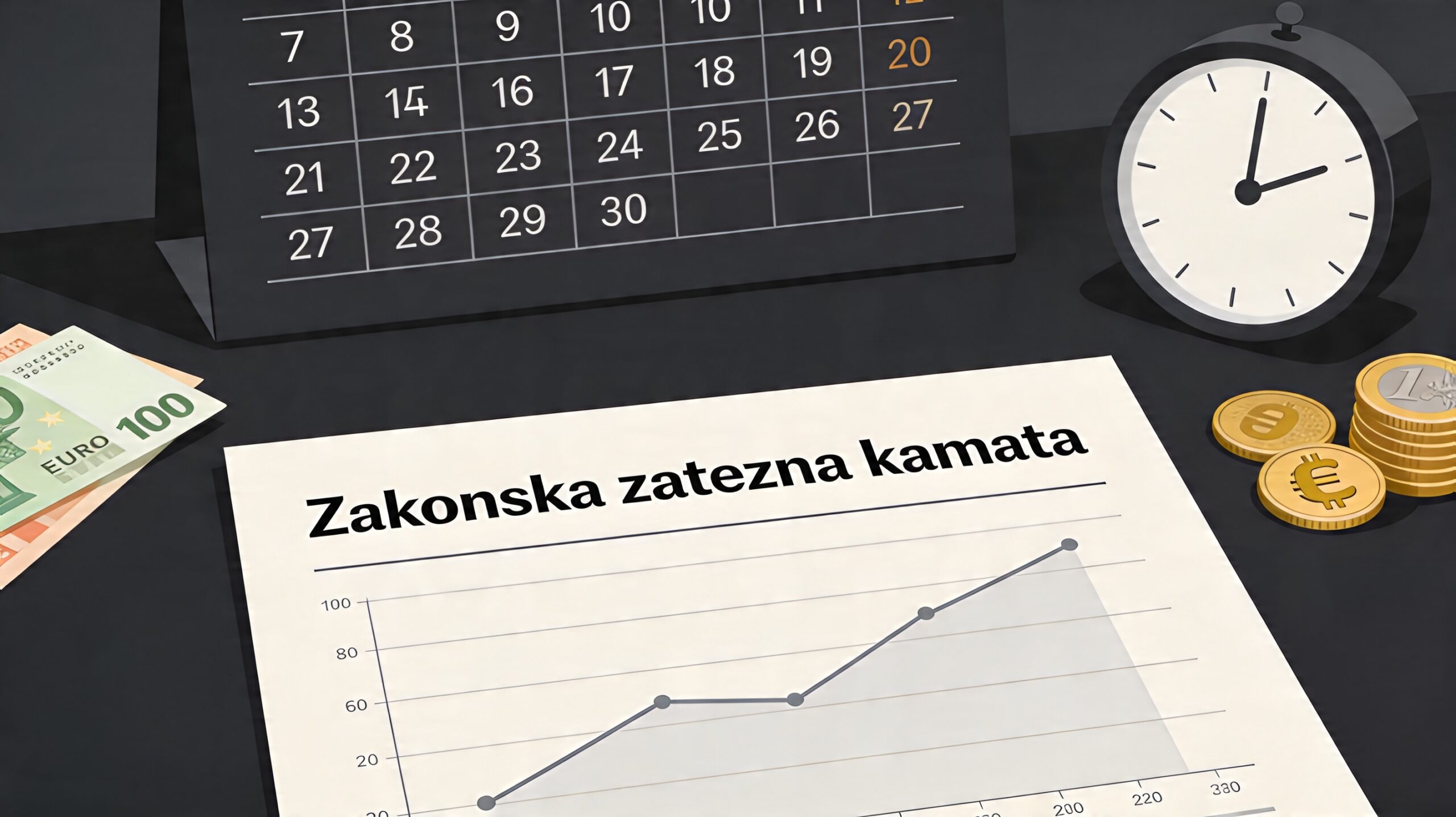 Dokument zakonska zatezna kamata sa kalendarom, satom i novcem