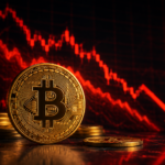 Bitcoin kovanica ispred grafikona sa padom cene na tržištu kriptovaluta